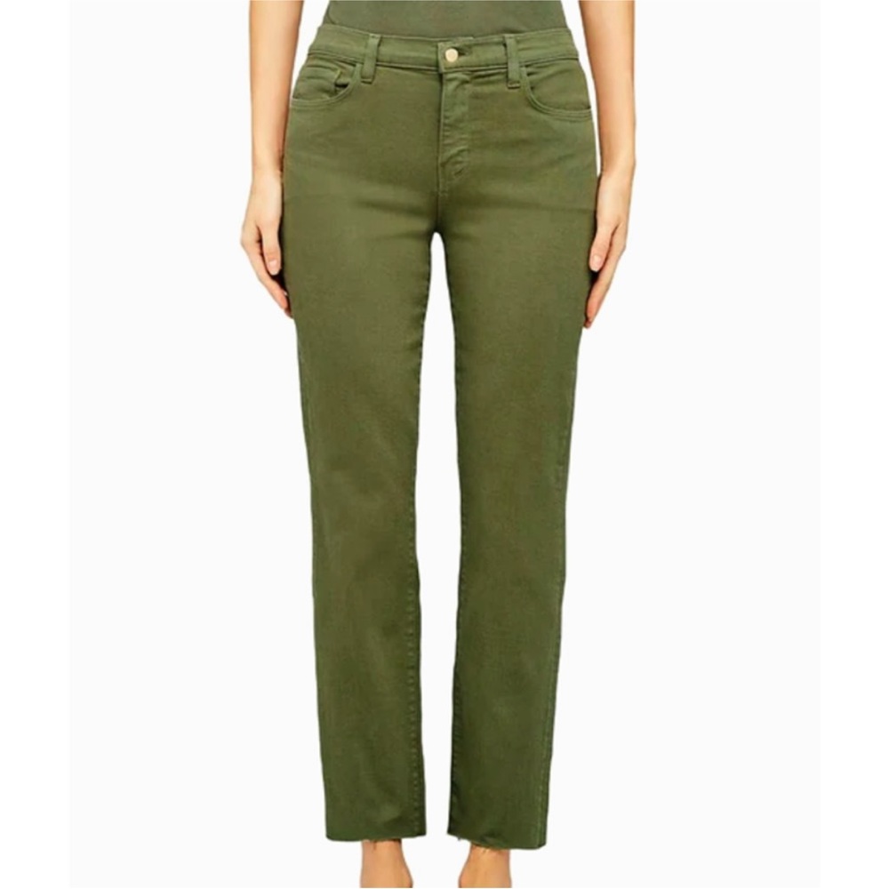 L'AGENCE Basil Green Sada Cropped Slim High Rise Frayed Hem Jeans Size: 31
